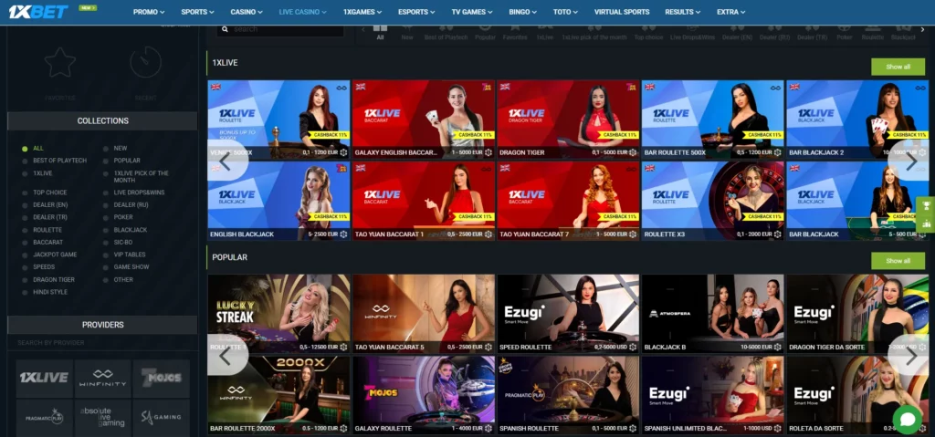 Live Casino games at 1xBet India